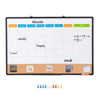 Whiteboard with calendar layout and writing on a white background