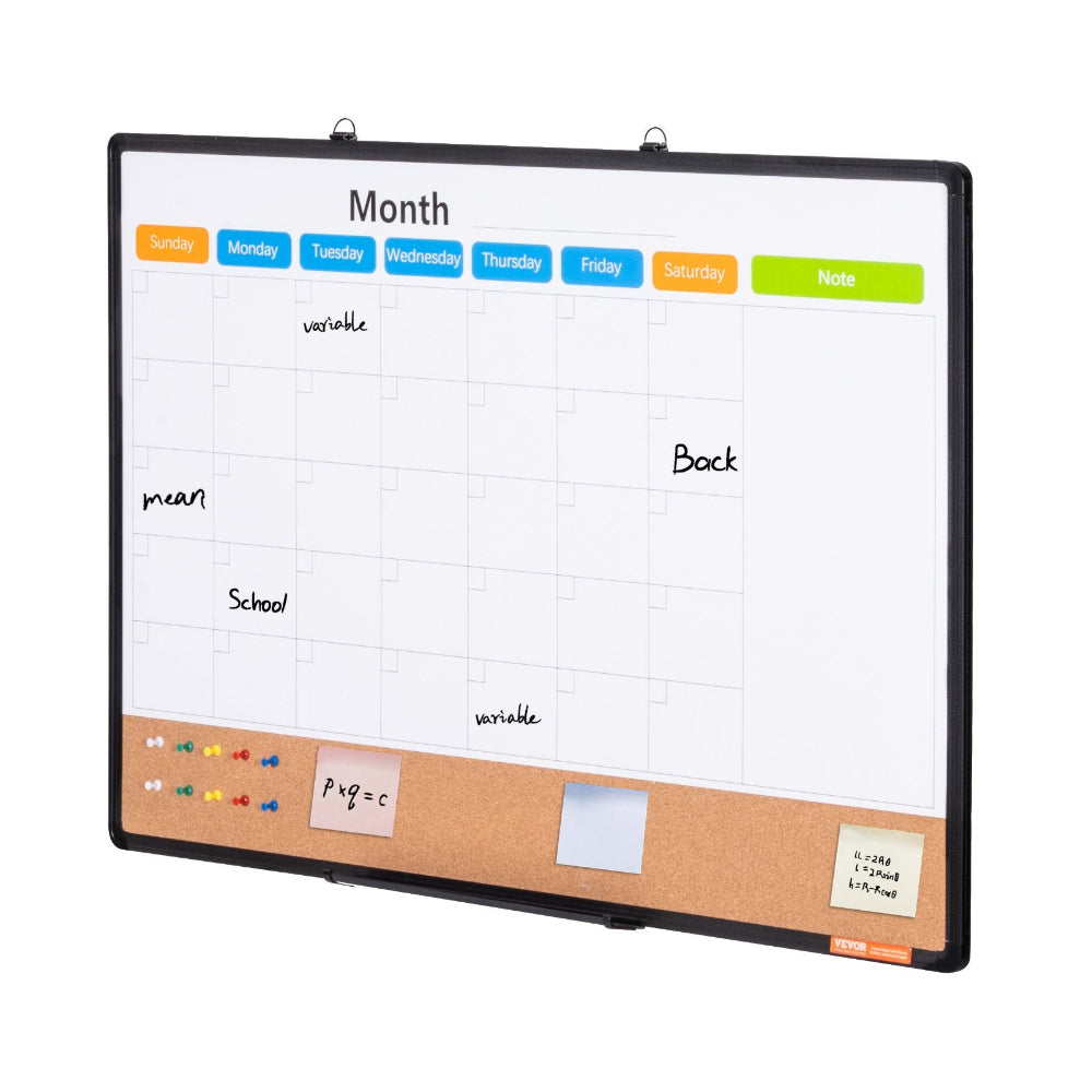 Whiteboard with calendar and notes on a white background