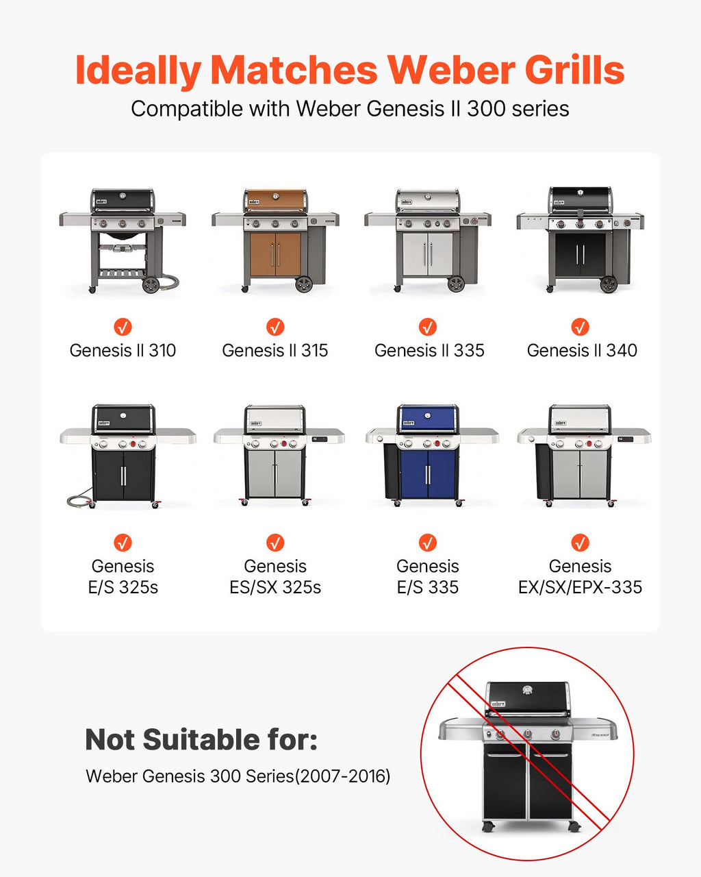 VEVOR Flavorizer Bars, 44cm Grill Replacement Part, for Weber Genesis ll 310 315 335 340, E/S 325s, ES/SX 325s, E/S 335, EX/SX/EPX-335 Grills, Porcelain-enameled Steel Thicker Heat Plate, 5 Pack