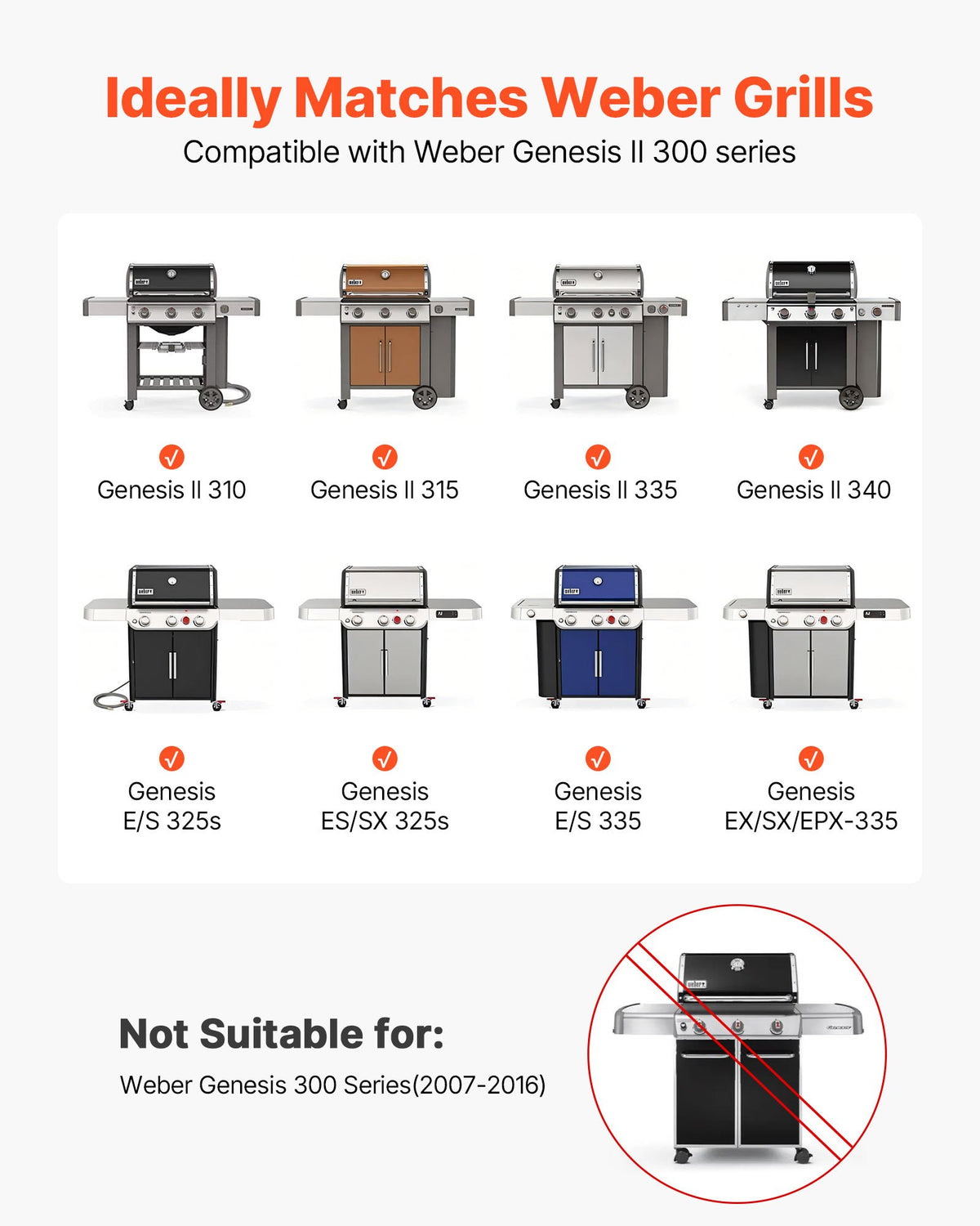 VEVOR Flavorizer Bars, 44cm Grill Replacement Part, for Weber Genesis ll 310 315 335 340, E/S 325s, ES/SX 325s, E/S 335, EX/SX/EPX-335 Grills, Porcelain-enameled Steel Thicker Heat Plate, 5 Pack