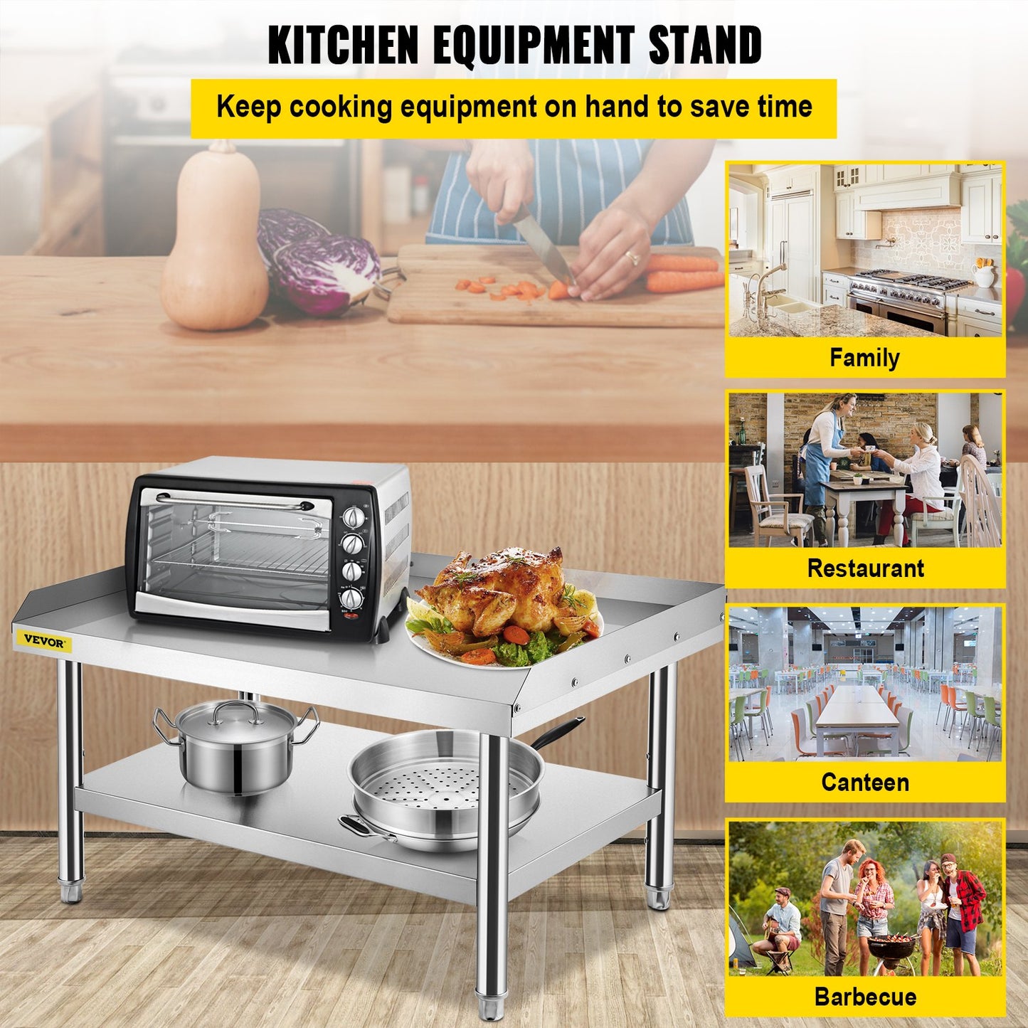 VEVOR Stainless Steel Equipment Grill Stand, 122 x 76 x 61cm Stainless Table, Grill Stand Table with Adjustable Storage Undershelf, Equipment Stand Grill Table for Hotel, Home, Restaurant Kitchen