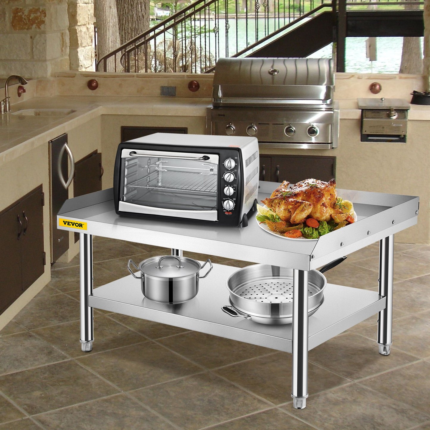 VEVOR Stainless Steel Equipment Grill Stand, 152x76x61 cm Stainless Table, Grill Stand Table with Adjustable Storage Undershelf, Equipment Stand Grill Table for Hotel, Home, Restaurant Kitchen