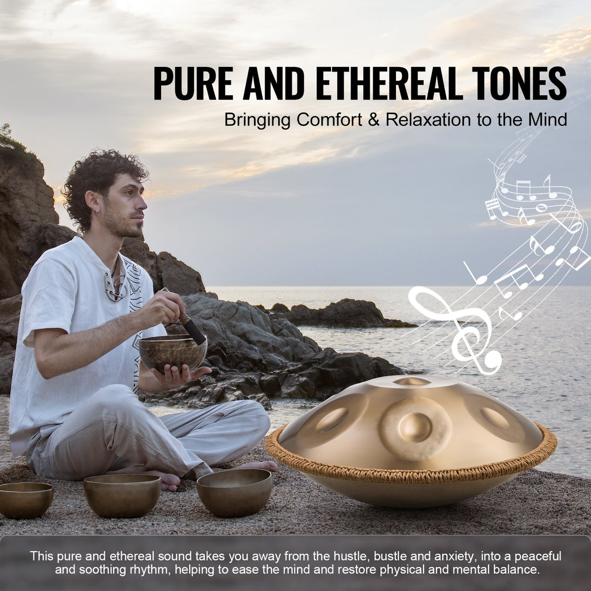 Handpan Drum 22 in 9 Notes D Minor Steel Hand Drum with Mallets for Adult