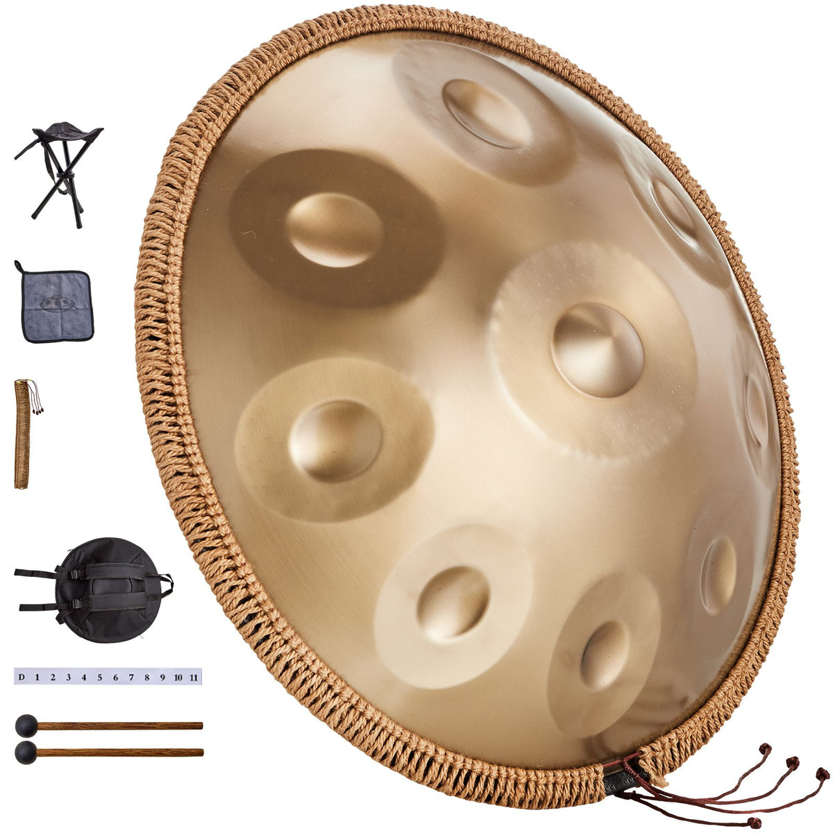 Handpan Drum 22 in 9 Notes D Minor Steel Hand Drum with Mallets for Adult