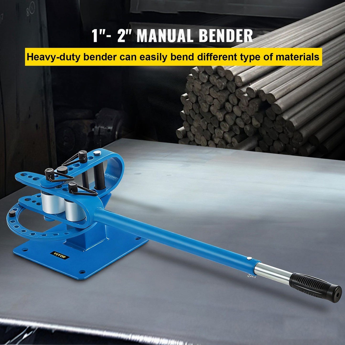 YP-9 Manual Bender, Soild Round Square Bar Metal Bender with 7 Bending Dies, Metal Rod Bar Bender Bending Tool for Construction Site Auto Repair