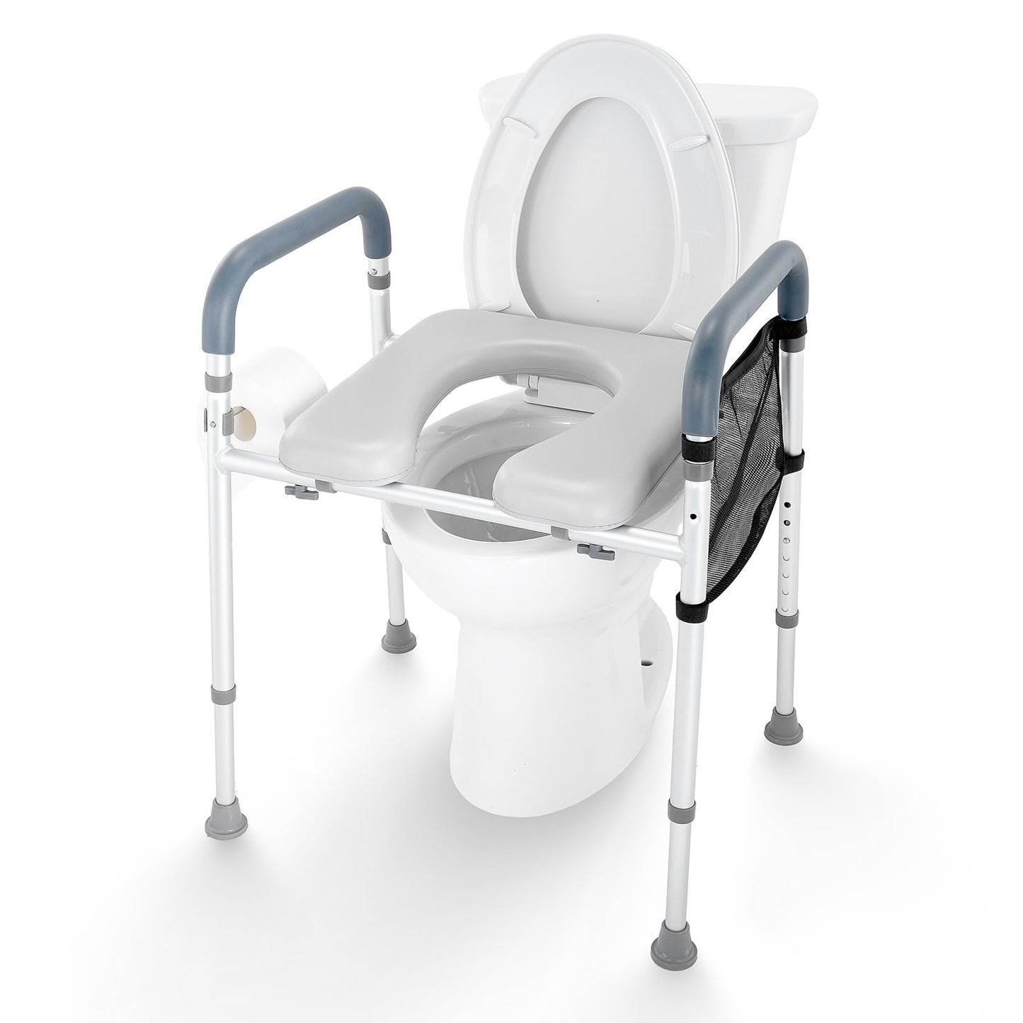 Raised Toilet Seat, 7-Position Height Adjustment 655-805 Mm, 158.7 kg Weight Capacity, with Comfort Padded Aluminum Frame, Universal Toilet Seat Riser, for Elderly, Handicap, Pregnant, Medical
