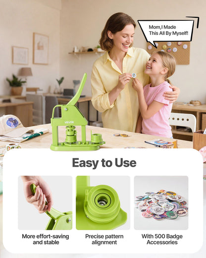 Button Maker Machine, 25 mm, Plastic Pin Maker with 500pcs Button Parts, Mr. Panda Magic Book, Circle Cutter and Hex Wrenches, Reinforced Ergonomic Handle, for DIY Badges, Personalized Pins