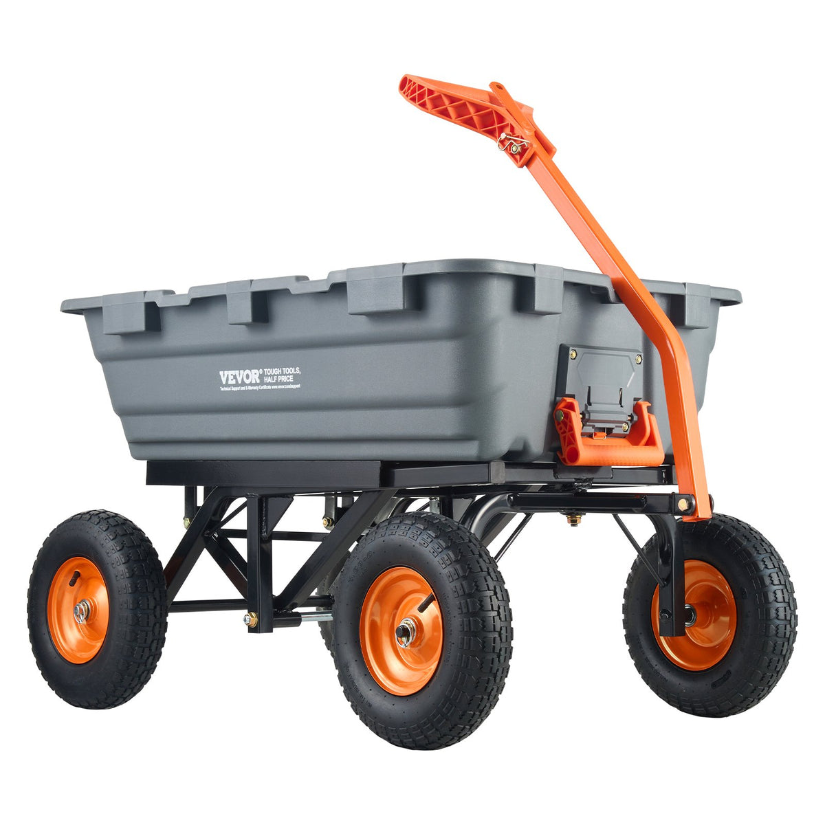 VEVOR Dump Cart, Poly Garden Dump Cart with Easy to Assemble Steel Frame, Dump Wagon with 2-in-1 Convertible Handle, Utility Wheelbarrow 1500 lbs Capacity, 13 inch Tires