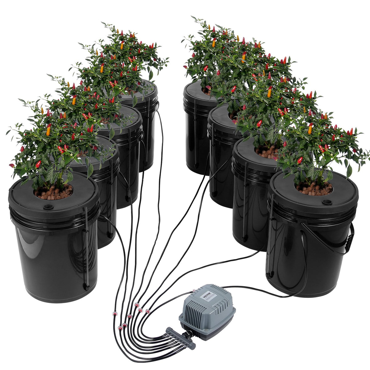 VEVOR DWC Hydroponics Grow System Deep Water Culture 8 Buckets with Air Pump