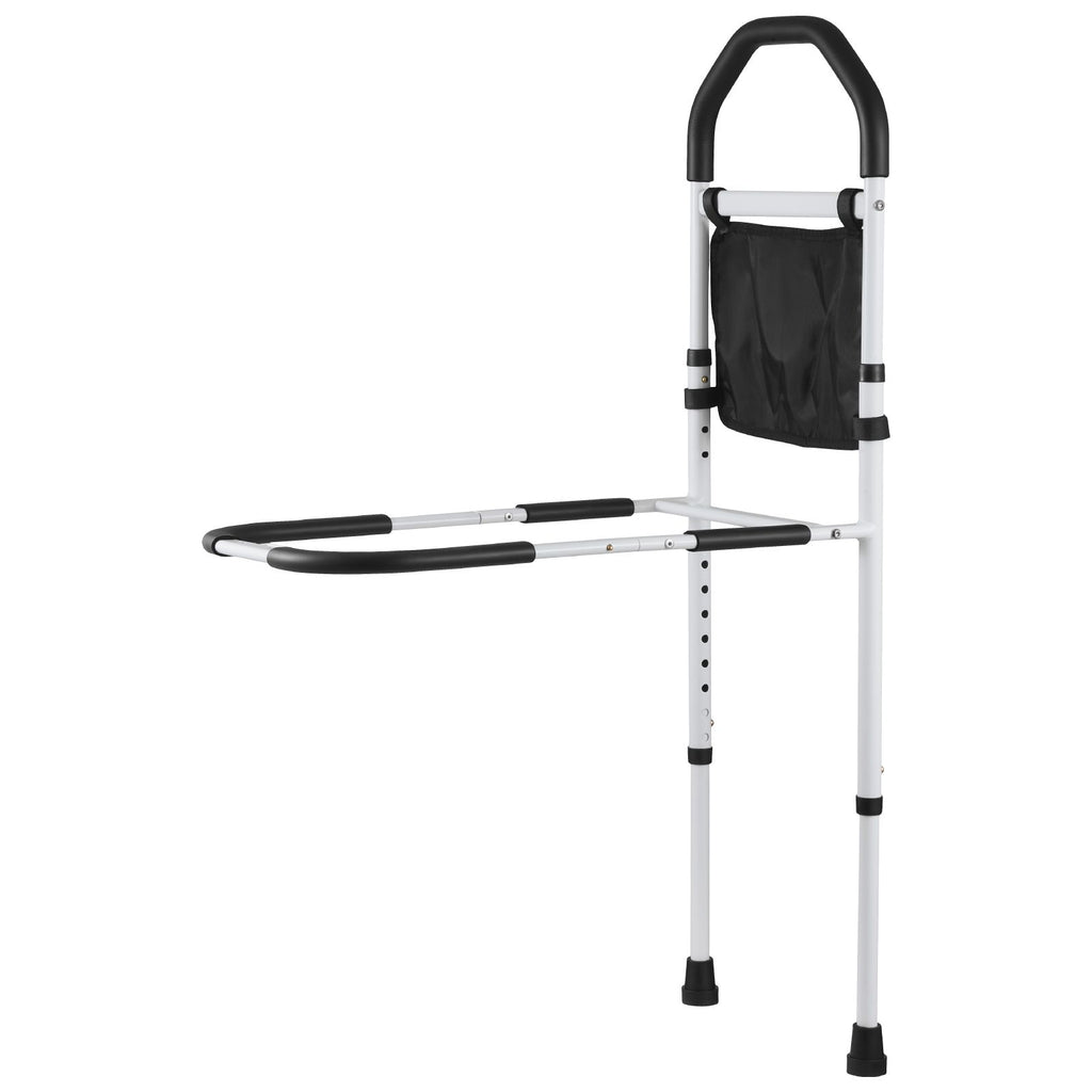 Bed Rail for Elderly, Bedside Assist Rails with Supporting Leg and PU Handrail, Adjustable Height Carbon Steel Pipe Bedside Cane, Bed Bars for Seniors & Patients, Fits King, Queen, Full, Twin