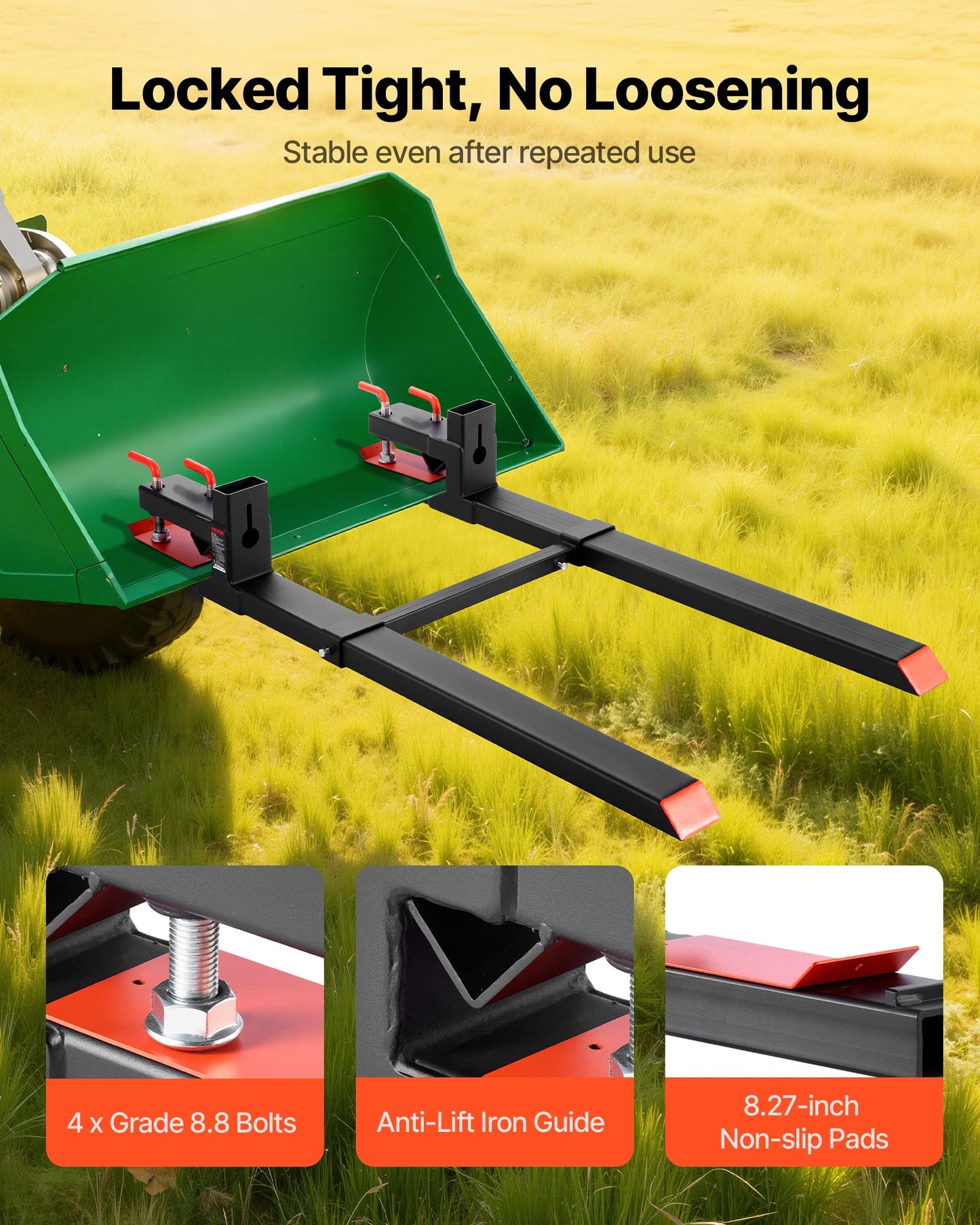 Pallet Forks, 1814 kg Clamp on Pallet Forks, 149 cm Total Length Heavy-Duty Tractor Fork with Adjustable Stabilizer Bar for Tractor Attachments, Loader Bucket, and Skid Steer, Black