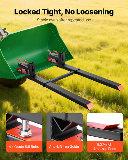 Pallet Forks, 1814 kg Clamp on Pallet Forks, 149 cm Total Length Heavy-Duty Tractor Fork with Adjustable Stabilizer Bar for Tractor Attachments, Loader Bucket, and Skid Steer, Black