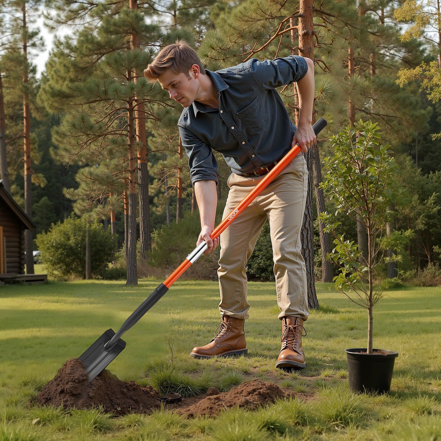Trench Shovel, 10.4 cm Blade Heavy-Duty Trenching Shovel, Narrow Spade Trench Digger with Fiberglass Handle and Non-Slip Grip, for Gardening, Digging Holes, Trenching, and Planting, 142.5 cm