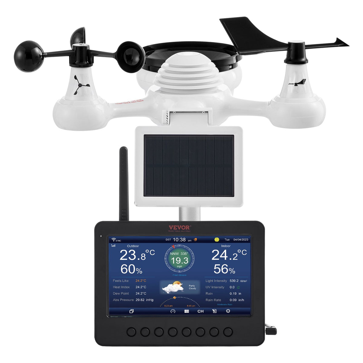 VEVOR 7-in-1 Wi-Fi Weather Station 177.8 mm TFT Display Wireless Outdoor Sensor