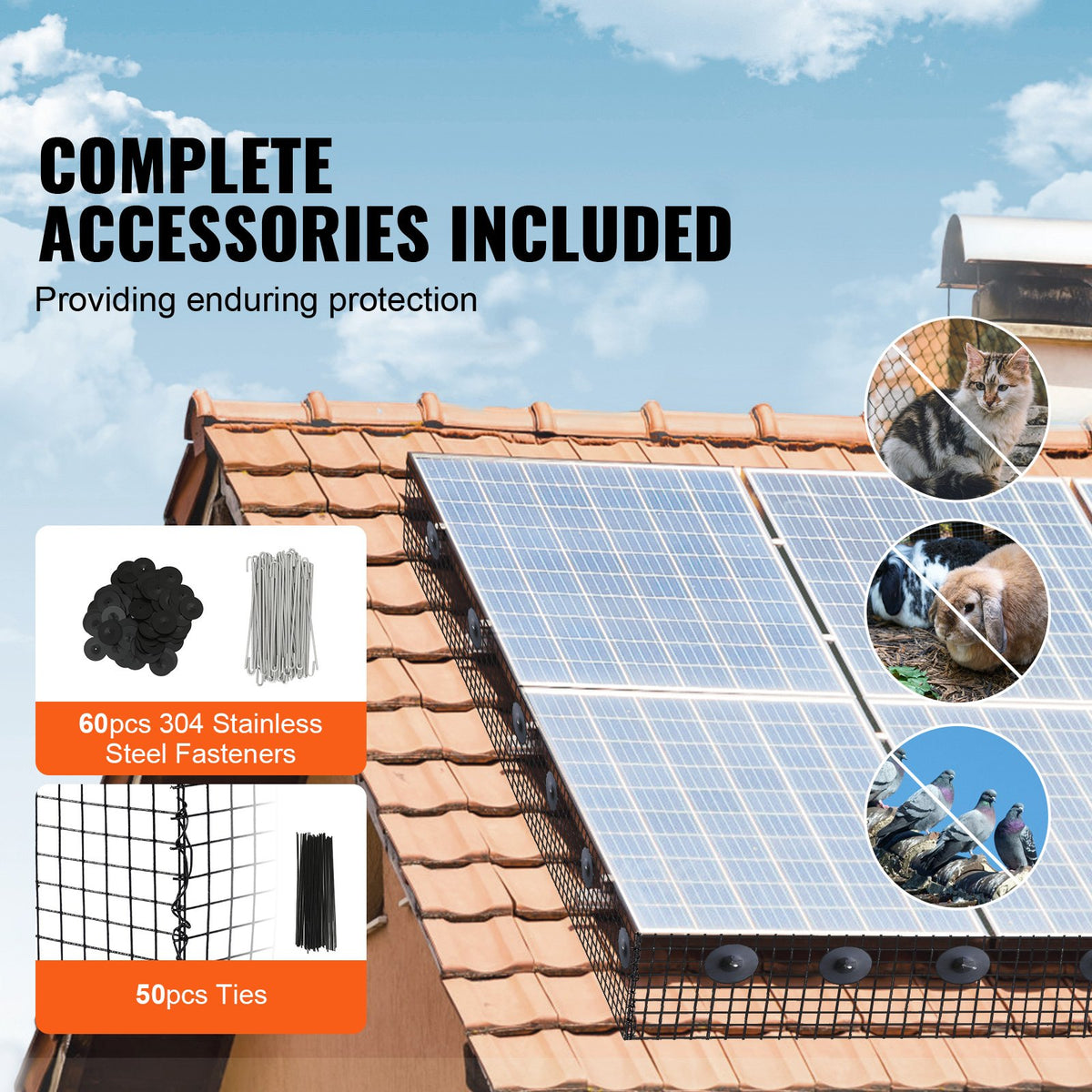 VEVOR 6 in x 100ft Solar Panel Bird Guard Critter Guard Roll Kit 60pcs Fasteners