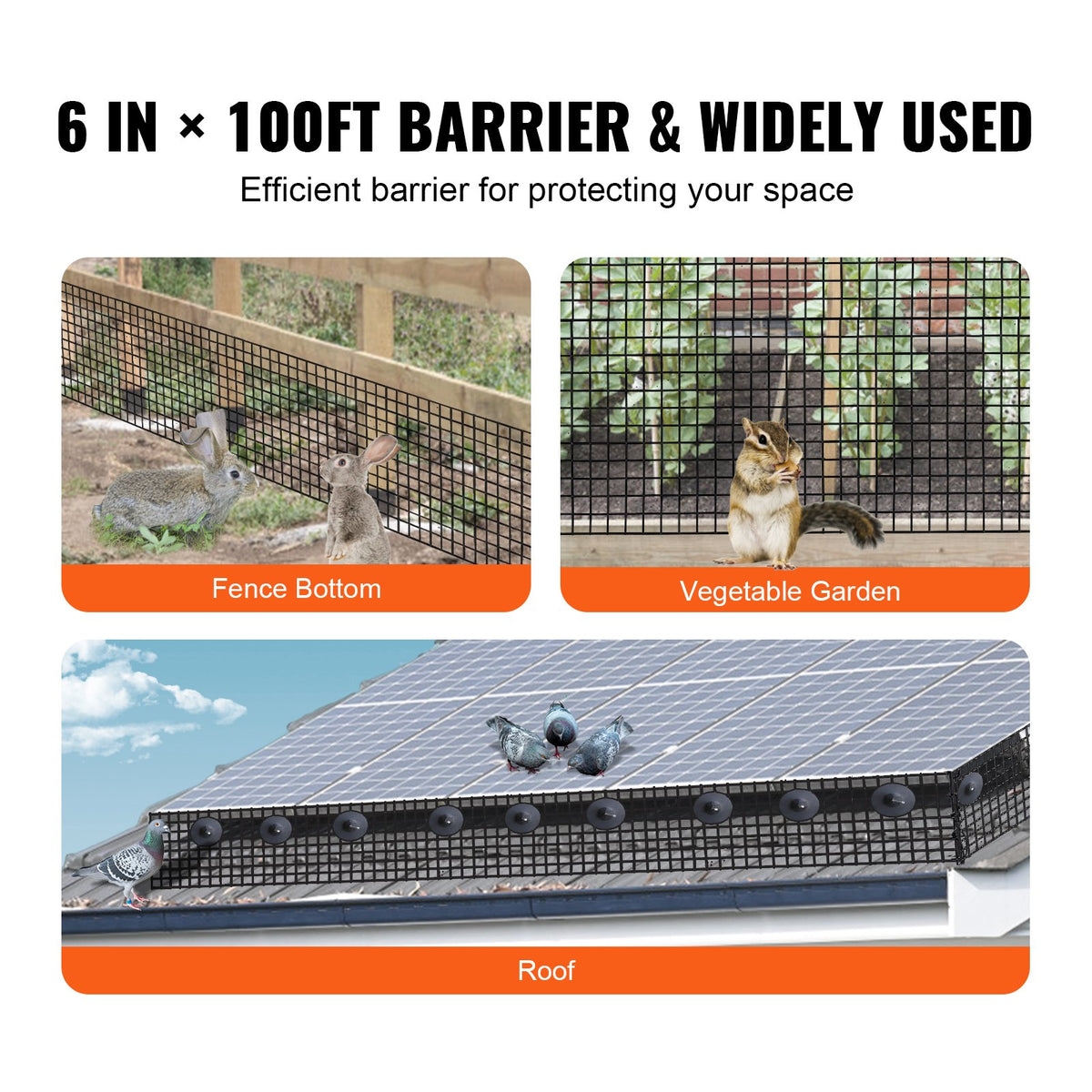 VEVOR 6 in x 100ft Solar Panel Bird Guard Critter Guard Roll Kit 60pcs Fasteners