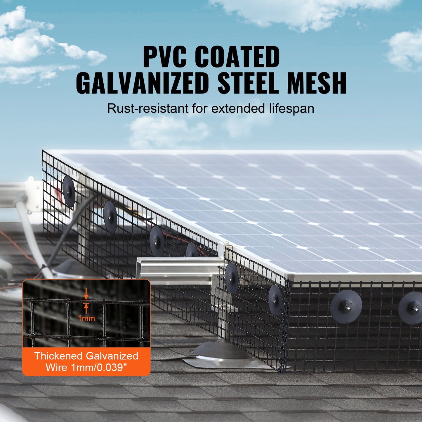 VEVOR 8in x 100ft Solar Panel Bird Guard Critter Guard Roll Kit 100pcs Fasteners
