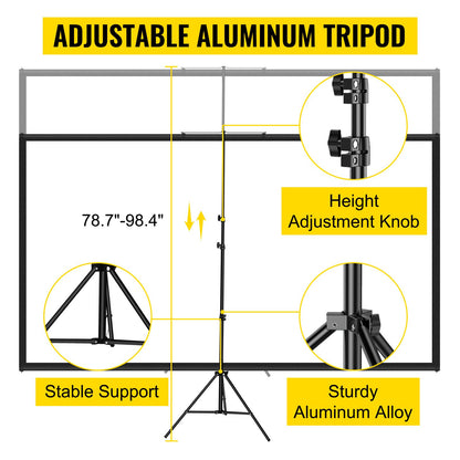 VEVOR Tripod Projector Screen with Stand 70 inch 16:9 4K HD Projection Screen Stand Wrinkle-Free Height Adjustable Portable Screen for Projector Indoor & Outdoor for Movie, Home Cinema, Gaming, Office