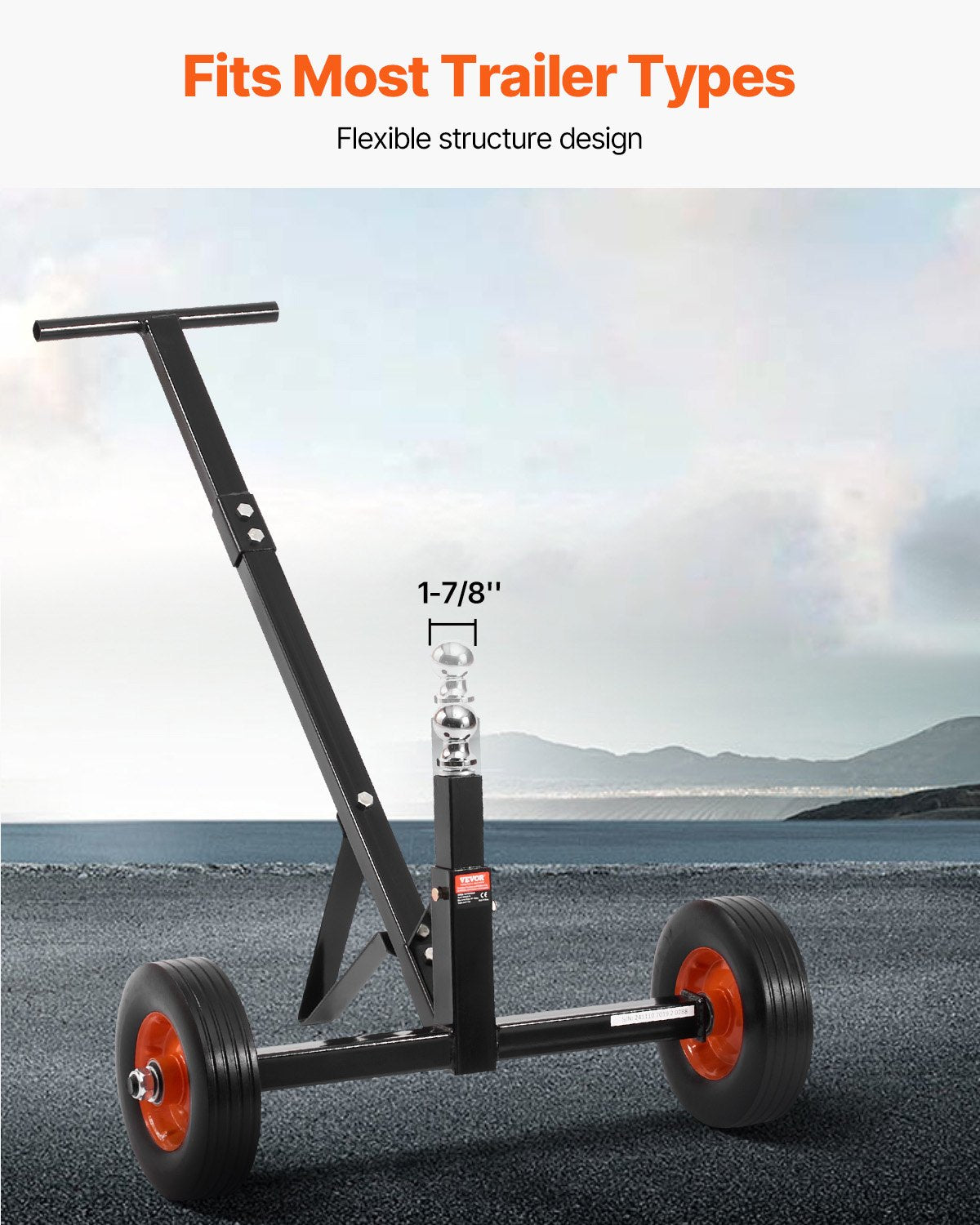 VEVOR Trailer Dolly, 600lbs Tongue Weight Capacity, Carbon Steel Trailer Mover with 1-7/8 in Hitch Ball and 10 in Solid Tires, Portable Tow Dolly for Moving Car RV Boat Trailer