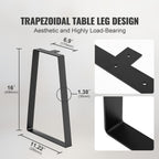 406.4MM Trapezoid Steel Table Legs, Replacement Furniture Legs Set of 2 for DIY Coffee Tables, Modern Desks, Bench, Night Stands, Sofa, Max Load 181.4KG Heavy Duty, Quick Instalation Legs Black