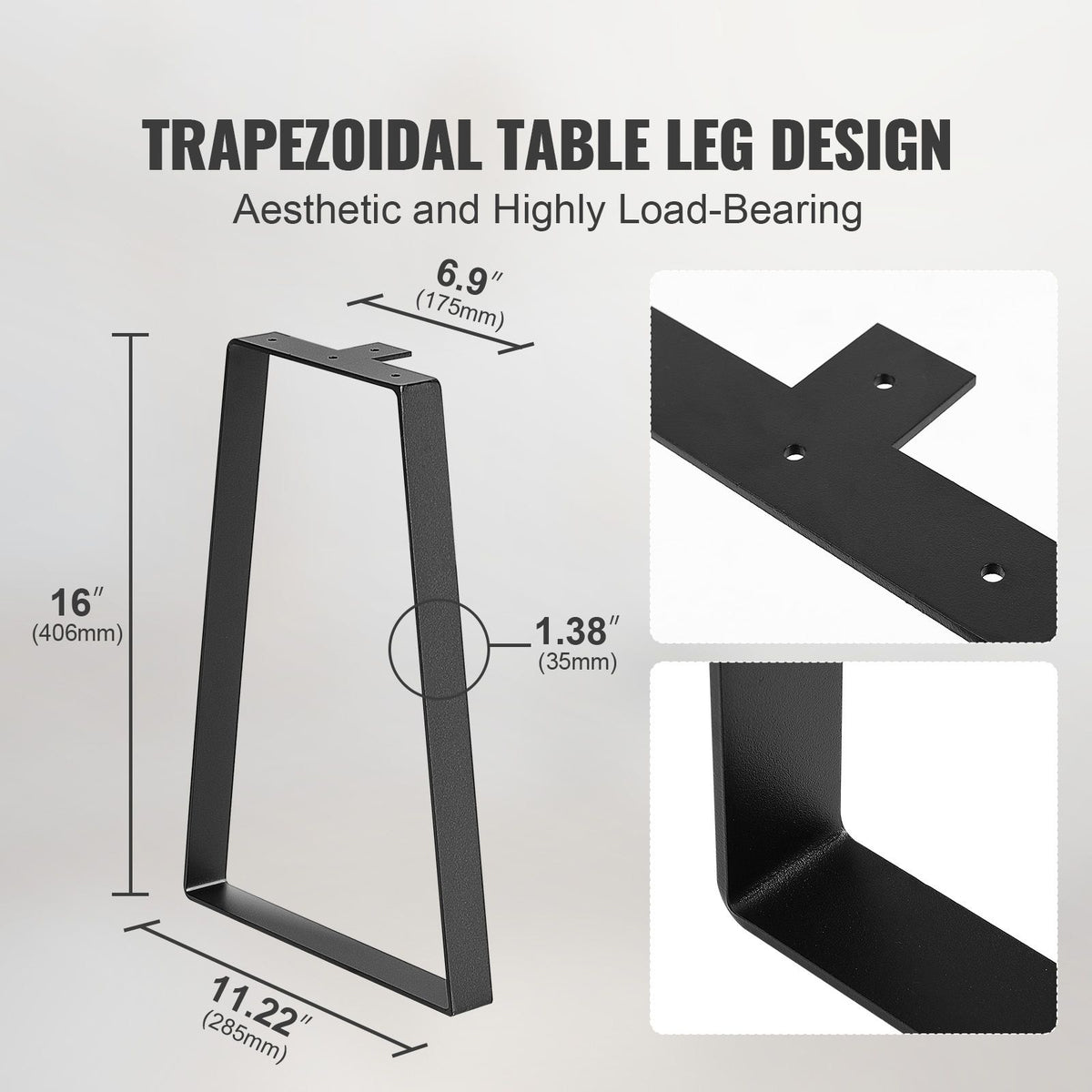 406.4MM Trapezoid Steel Table Legs, Replacement Furniture Legs Set of 2 for DIY Coffee Tables, Modern Desks, Bench, Night Stands, Sofa, Max Load 181.4KG Heavy Duty, Quick Instalation Legs Black