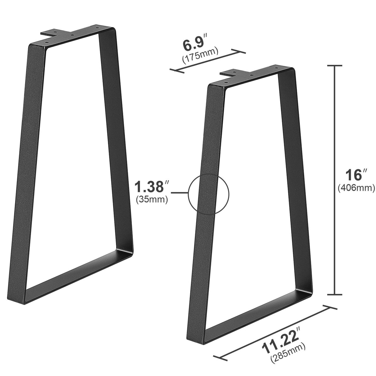 406.4MM Trapezoid Steel Table Legs, Replacement Furniture Legs Set of 2 for DIY Coffee Tables, Modern Desks, Bench, Night Stands, Sofa, Max Load 181.4KG Heavy Duty, Quick Instalation Legs Black
