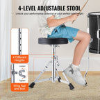 Kids Drum Set, 5-Piece, 406.4 mm Beginner Full Drum Set with Bass Toms Snare Floor Drum Adjustable Throne Cymbal Hi-Hat Pedal and Two Pairs of Drumsticks, Starter Drum Kit for Child Kids, Black