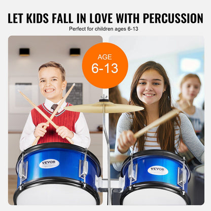 Kids Drum Set, 5-Piece, 406.4 mm Beginner Full Drum Set with Bass Toms Snare Floor Drum Adjustable Throne Cymbal Hi-Hat Pedal and Two Pairs of Drumsticks, Starter Drum Kit for Child Kids, Blue