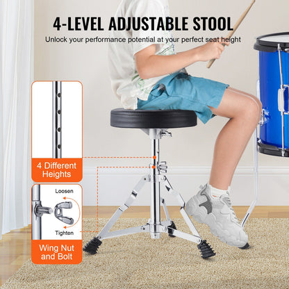 Kids Drum Set, 5-Piece, 406.4 mm Beginner Full Drum Set with Bass Toms Snare Floor Drum Adjustable Throne Cymbal Hi-Hat Pedal and Two Pairs of Drumsticks, Starter Drum Kit for Child Kids, Blue