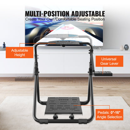 Foldable Racing Steering Wheel Stand, Height Adjustable Universal Base Compatible with Logitech & Thrustmaster Racing Wheel and Pedal, Heavy-duty Frame Standard GT/Formula Seating Portable