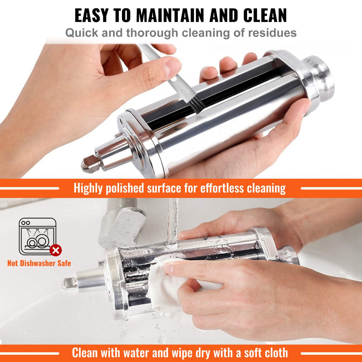 VEVOR Pasta Attachment for KitchenAid Stand Mixer, Stainless Steel Pasta Sheet Roller Attachment, Pasta Maker Machine Accessory with 8 Adjustable Thickness Knob, KitchenAid Pasta Attachment by VEVOR