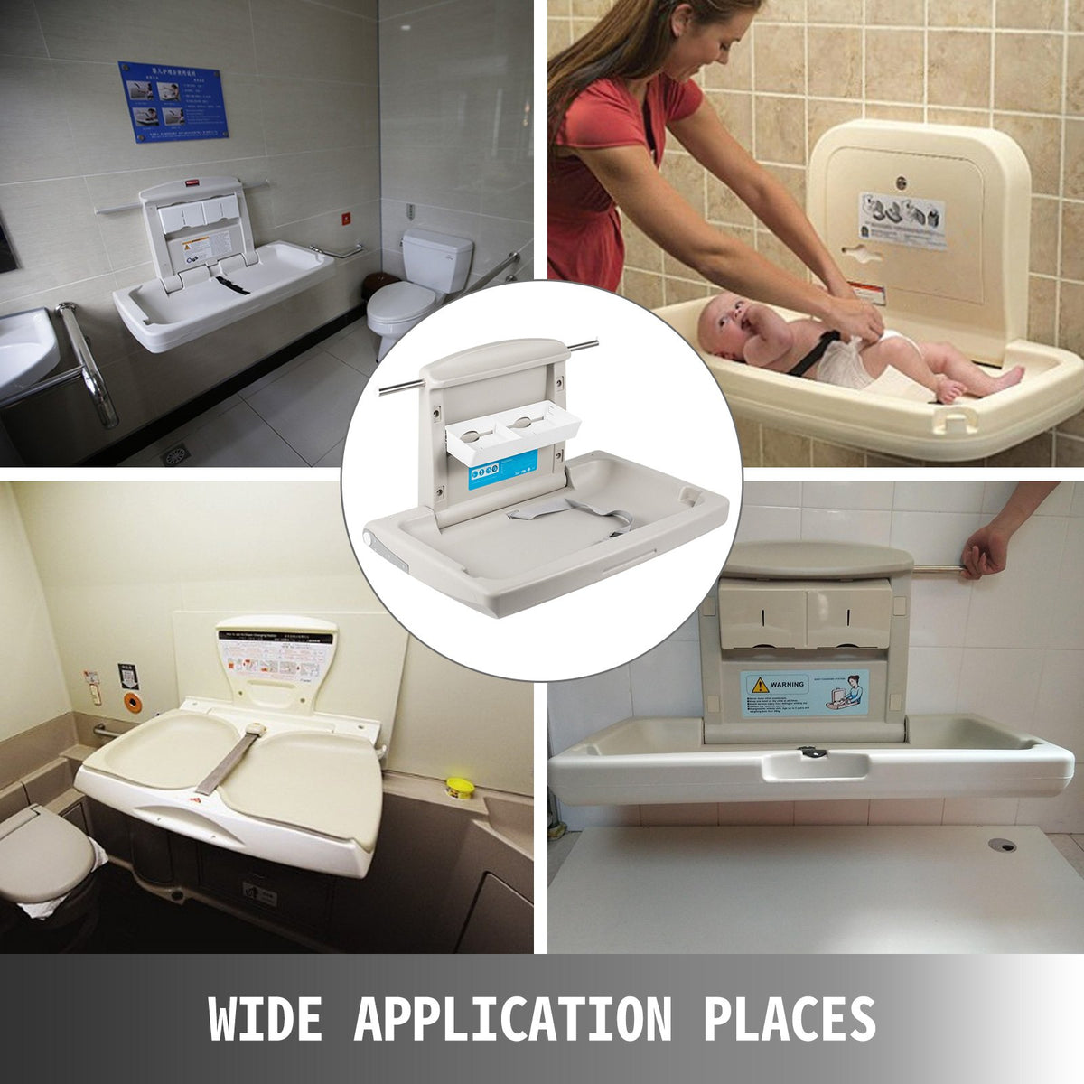 VEVOR Horizontal Baby Changing Table Wall-mounted Baby Diaper Changing Station Vertical Fold Down Baby Changing Table