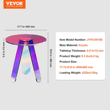 VEVOR Round Iridescent Side Table, Acrylic End Table, Clear Rainbow Acrylic Coffee Table for Drink, Food, Snack used in Living Room, Bedroom, and Study