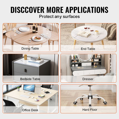 VEVOR Plastic Table Cover, 48 x 48 Inch 2.0 mm Thick Clear Table Protector, Round PVC Desk Mat, Waterproof & Easy Cleaning Desk Pad Tablecloth, for Office Dresser Dining Room Table Night Stand