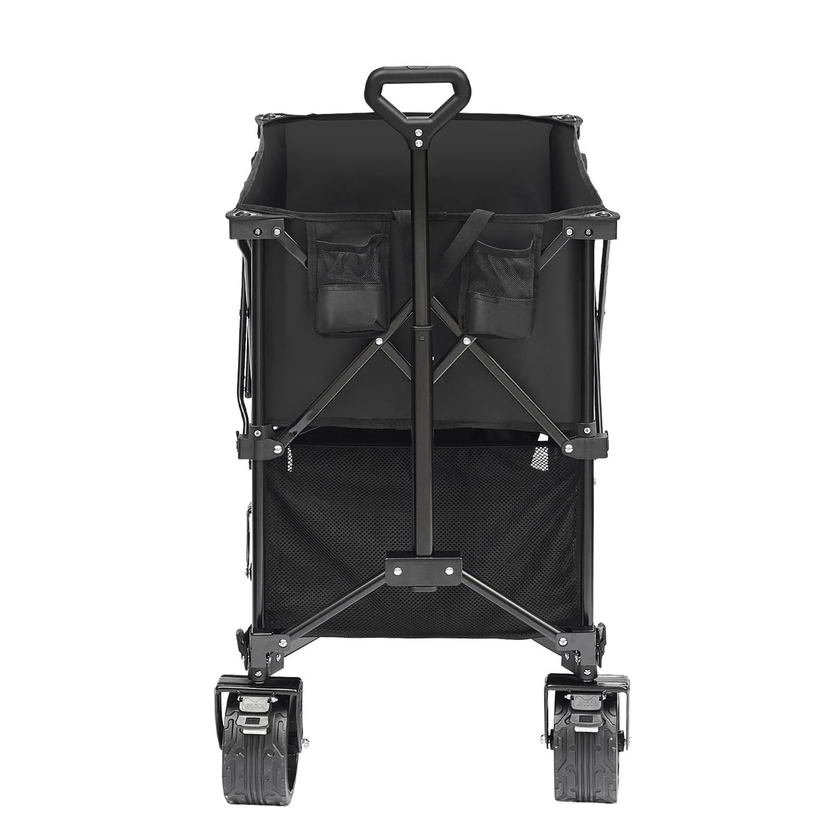 VEVOR Foldable Double Decker Wagon, 400L Collapsible Wagon Cart with All-Terrain Wheels, Heavy Duty Folding Wagon Cart 350-450 lb Weight Capacity for Camping, Shopping, Garden, 52" Extra Long Extender