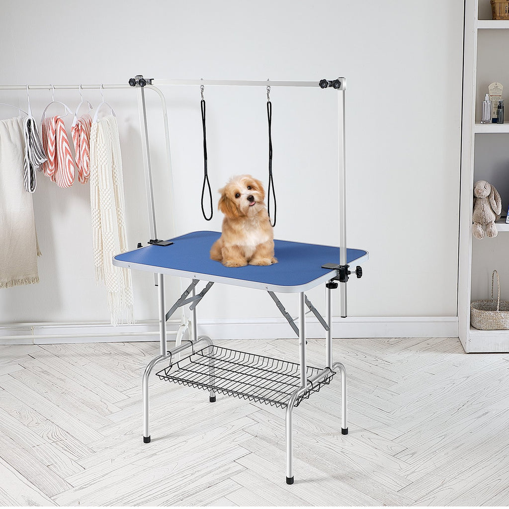 VEVOR Pet Grooming Table Two Arms with Clamp, 915 x 610mm Dog Grooming Station, Foldable Pets Grooming Stand for Medium and Small Dogs, Free Two No Sit Haunch Holder with Grooming Loop, Bearing 150kg