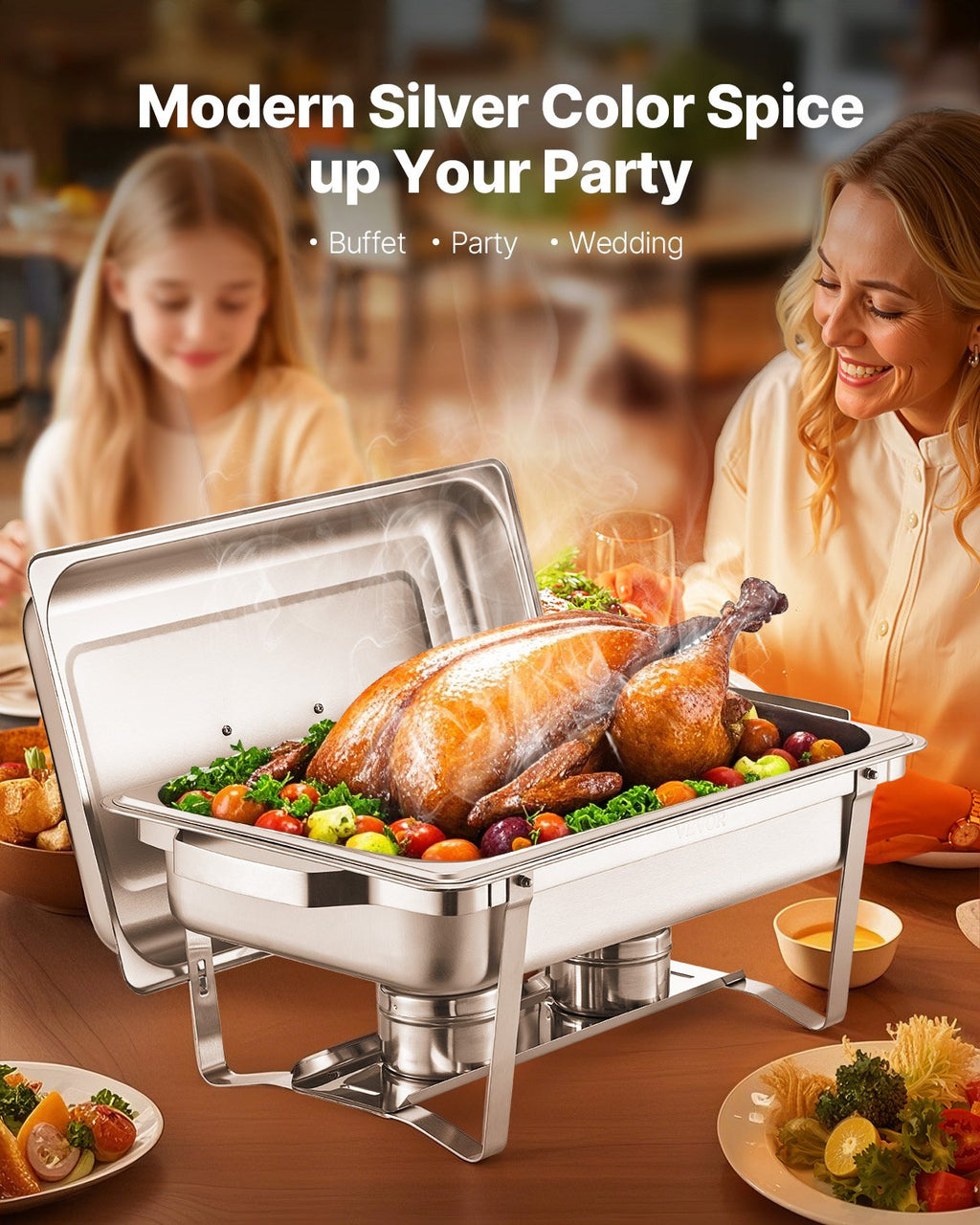 8 Qt 2 Pack Rectangle Chafing Dish Buffet Set Fullsize Pan Stainless Steel