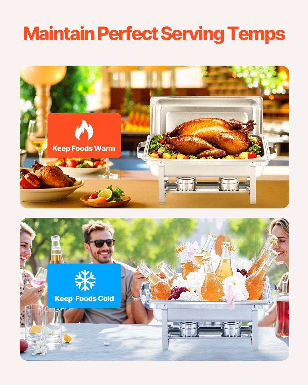 8 Qt 2 Pack Rectangle Chafing Dish Buffet Set Fullsize Pan Stainless Steel