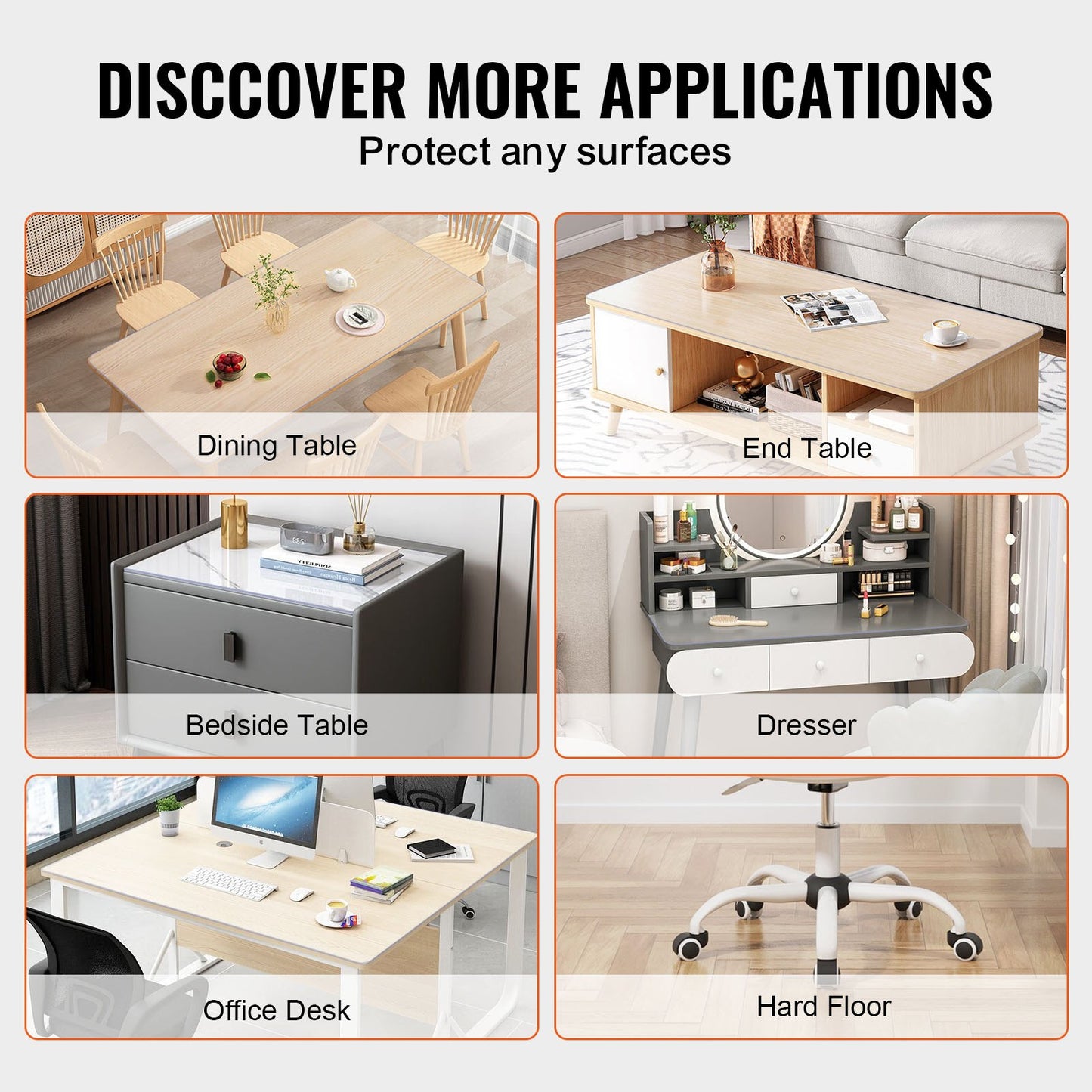 VEVOR Plastic Table Cover, 54 x 54 Inch 1.5 mm Thick Clear Table Protector, Square PVC Desk Mat, Waterproof & Easy Cleaning Desk Pad Tablecloth, for Office Dresser Dining Room Table Night Stand