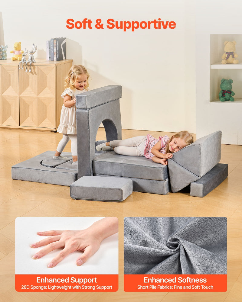 Children playing on a soft, supportive play mat with text highlighting its features.