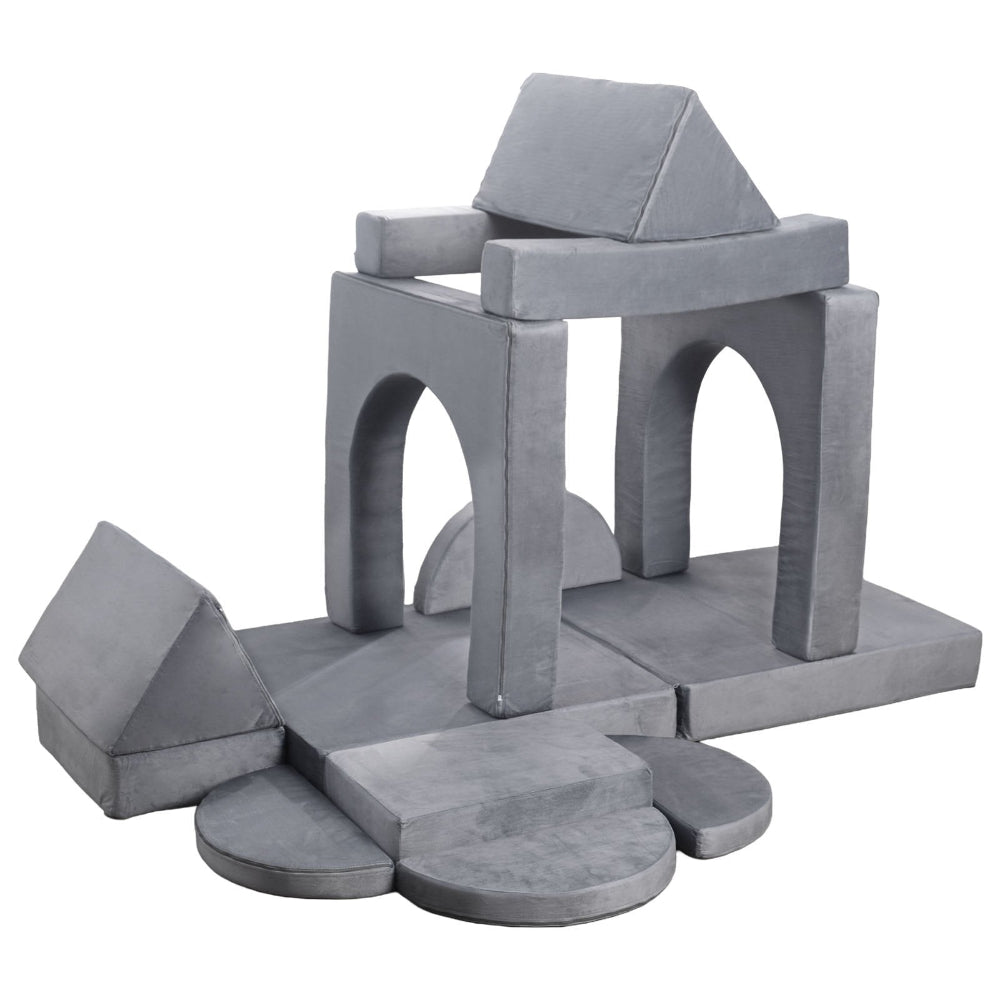 Set of gray building blocks on a white background