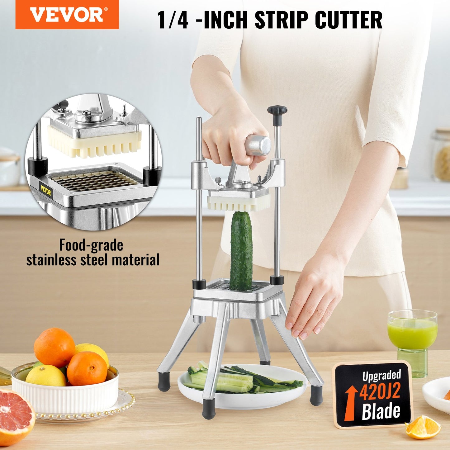 Commercial Vegetable Fruit Chopper 1/4" Blade Heavy Duty Professional Food Dicer Kattex French Fry Cutter Onion Slicer Stainless Steel for Tomato Peppers Potato Mushroom