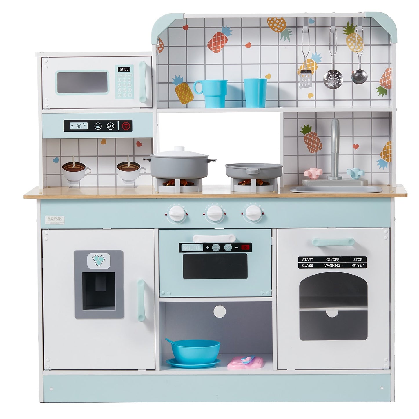 VEVOR Kitchen Playset Kids Pretend Cooking Play Toy 24 Piece Accessories White