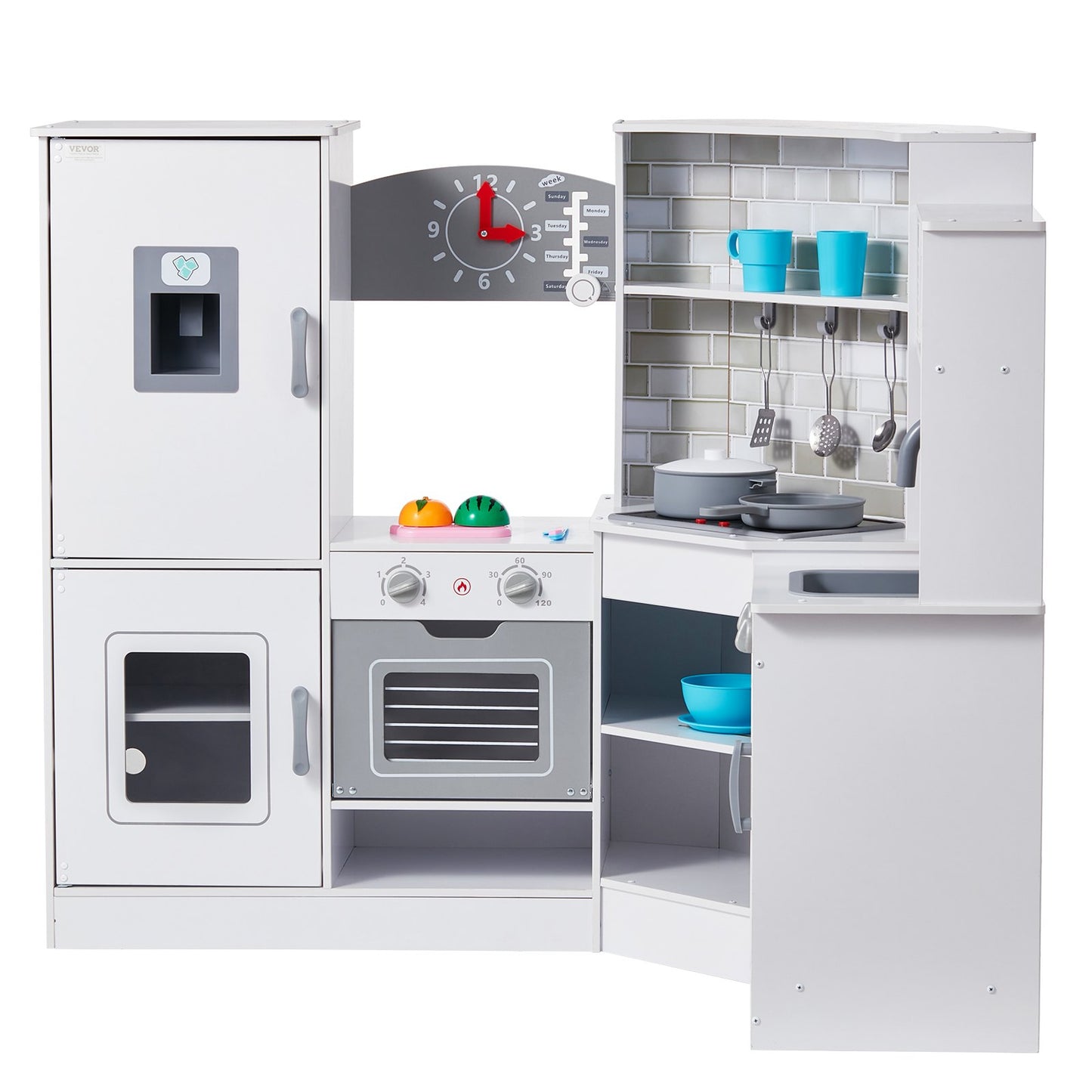 VEVOR Kitchen Playset Kids Pretend Cooking Play Toy 24 Piece Accessories White