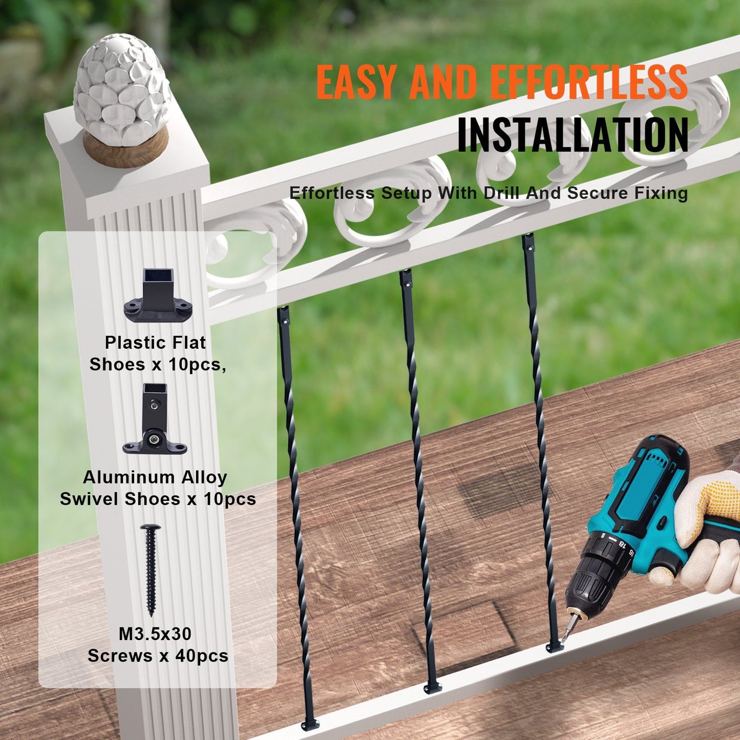 Staircase Metal Balusters, 44'' x 1/2" Galvanized Steel Decorative Banister Spindles, 10 Pack Deck Baluster with Hollow Twists, Satin Black Spiral Stair Railing with Shoes & Screws