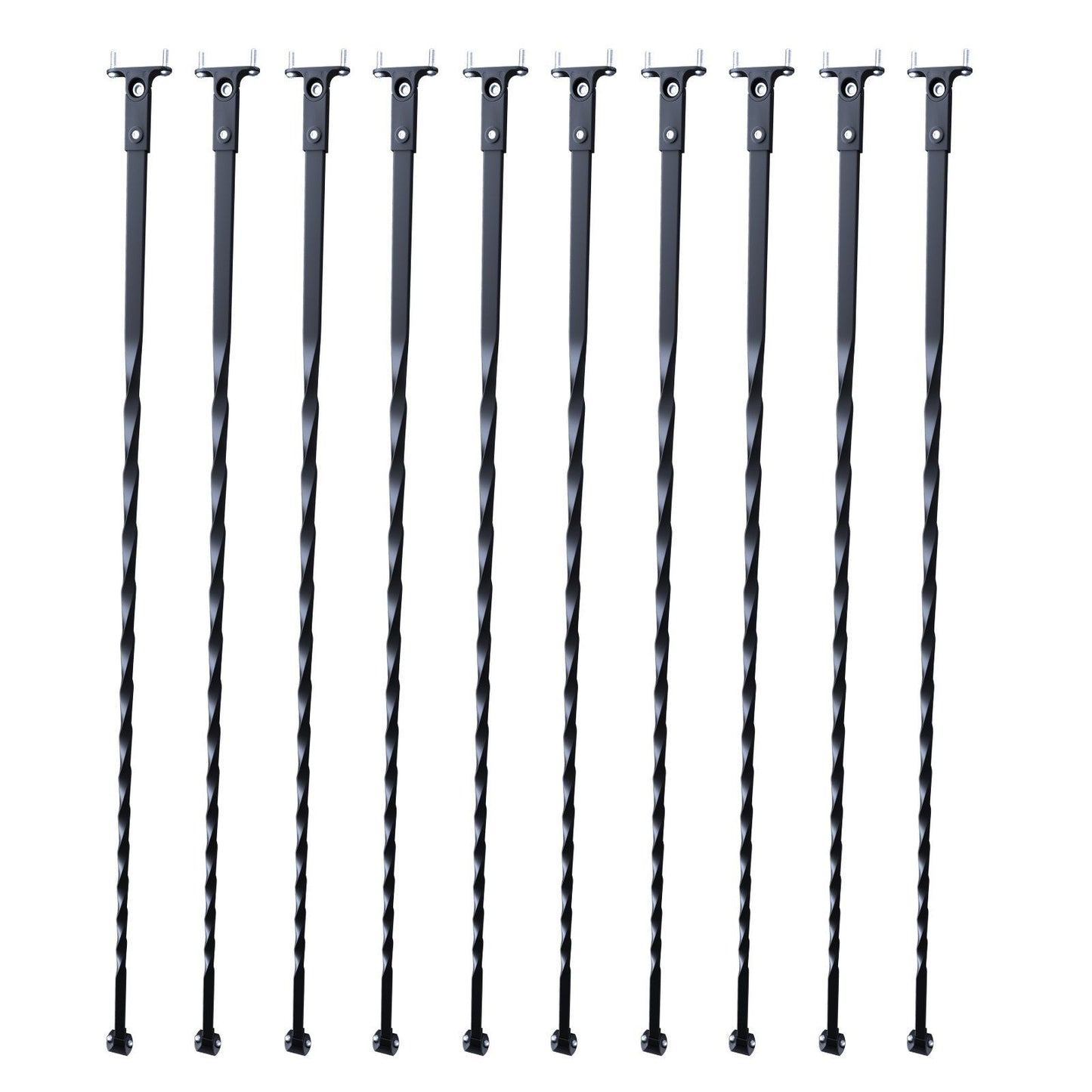 Staircase Metal Balusters, 44'' x 1/2" Galvanized Steel Decorative Banister Spindles, 10 Pack Deck Baluster with Hollow Twists, Satin Black Spiral Stair Railing with Shoes & Screws