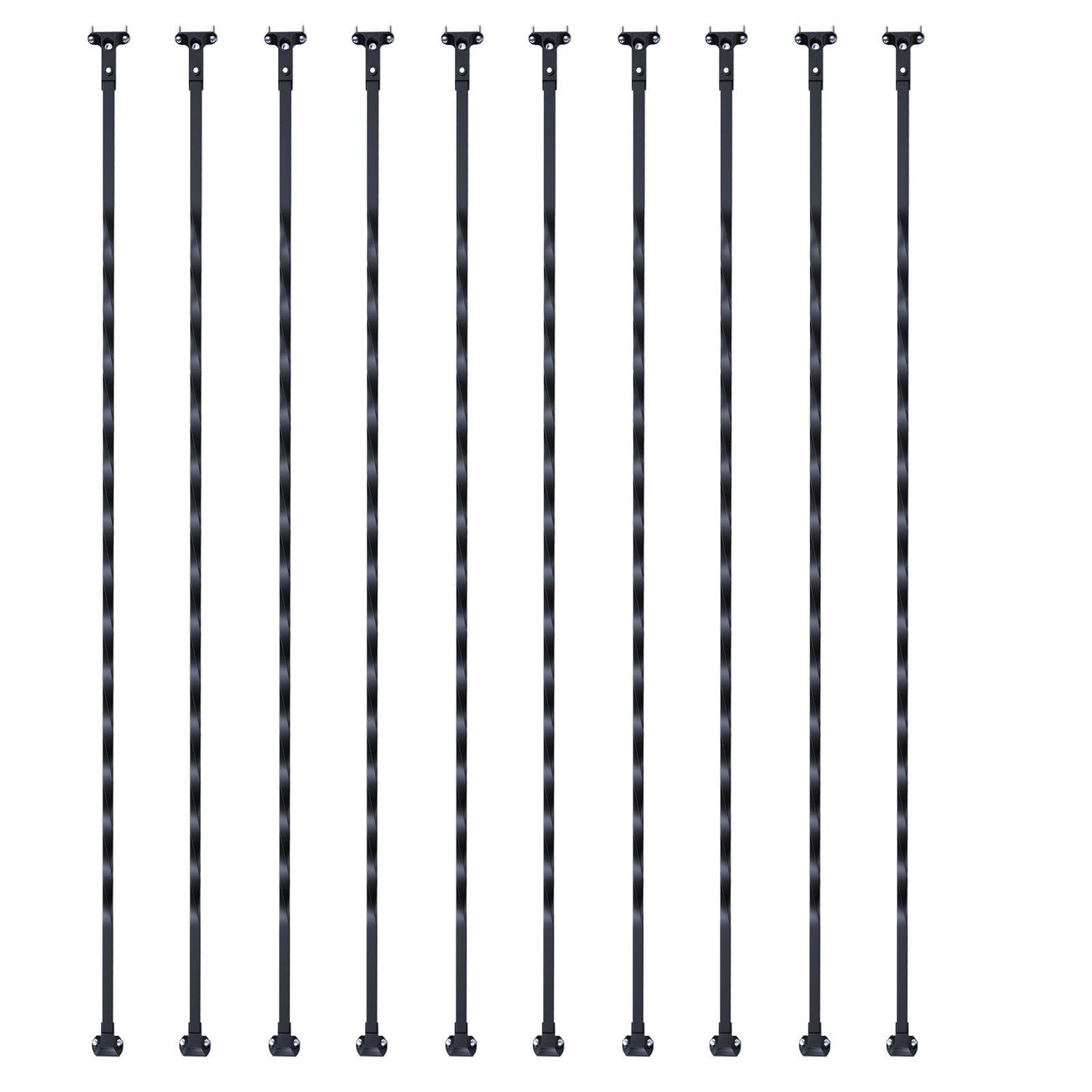 Staircase Metal Balusters, 44'' x 1/2" Galvanized Steel Decorative Banister Spindles, 10 Pack Deck Baluster with Hollow Twists, Satin Black Spiral Stair Railing with Shoes & Screws