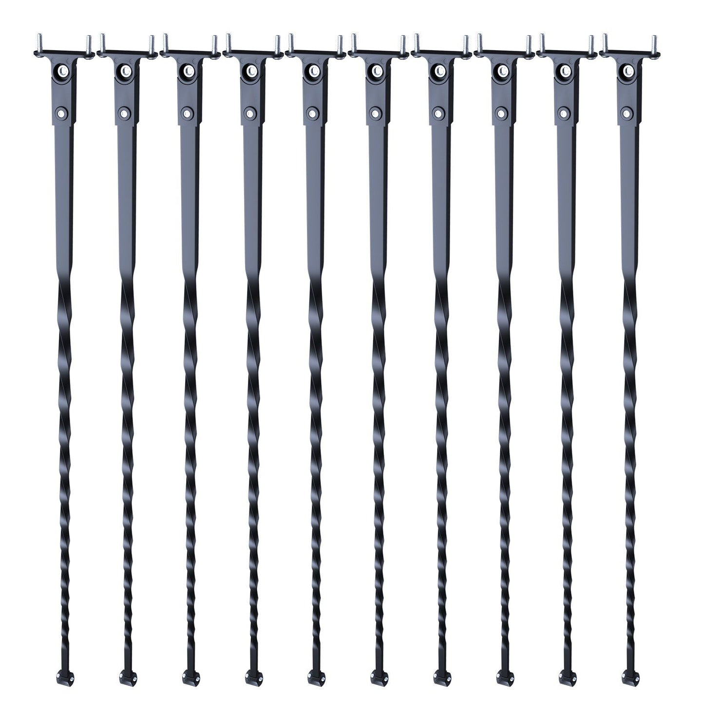 Staircase Metal Balusters, 44'' x 1/2" Galvanized Steel Decorative Banister Spindles, 10 Pack Deck Baluster with Hollow Twists, Satin Black Spiral Stair Railing with Shoes & Screws