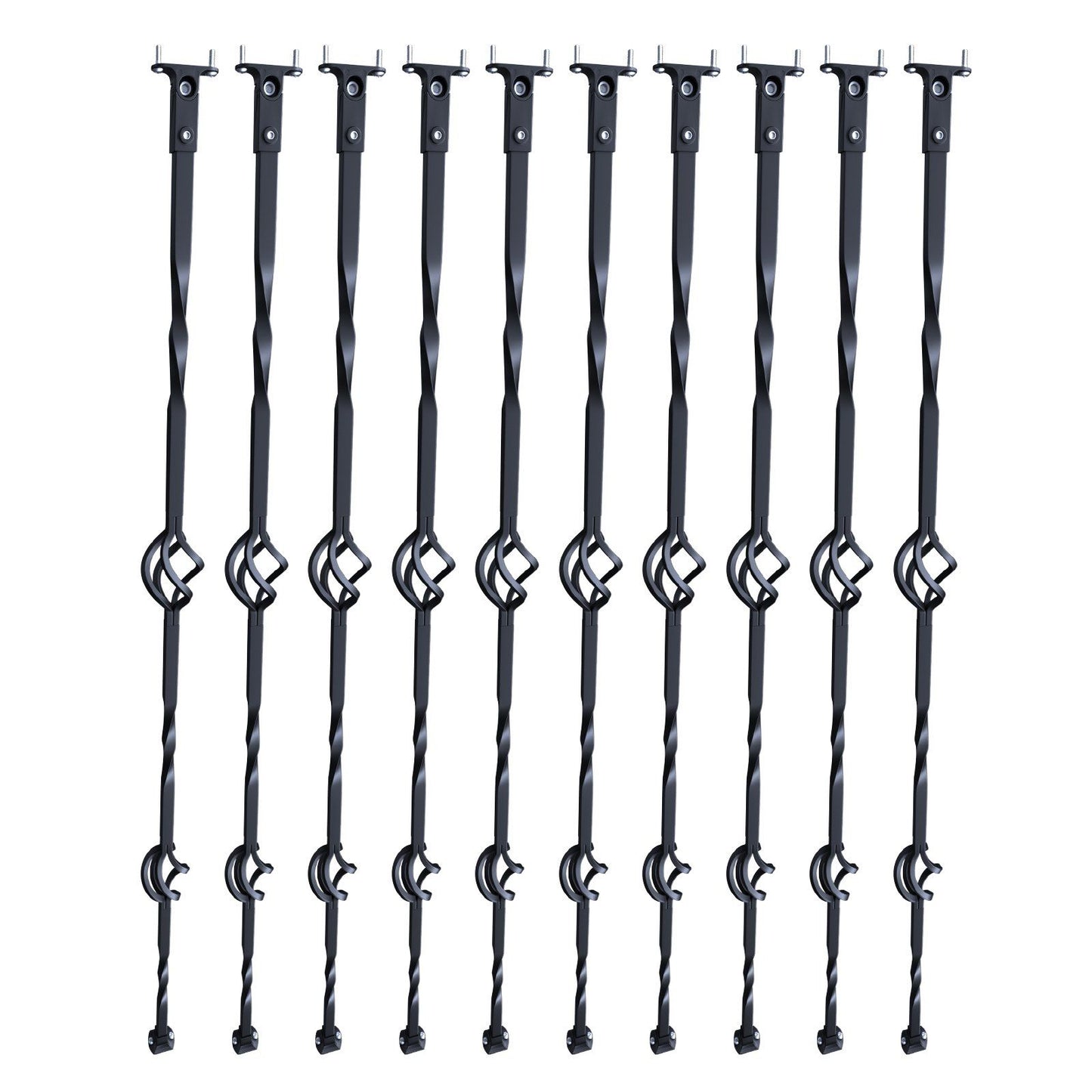 Staircase Metal Balusters, 44'' x 1/2" Galvanized Steel Decorative Banister Spindles, 10 Pack Deck Baluster with Hollow Double Baskets, Spiral Stair Railing with Shoes & Screws