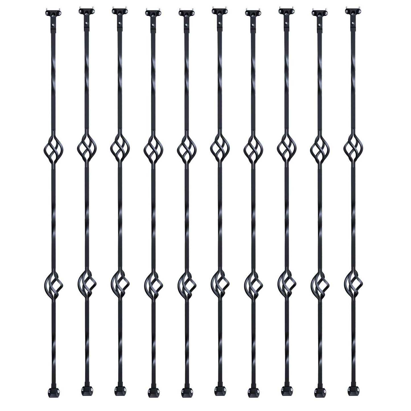 Staircase Metal Balusters, 44'' x 1/2" Galvanized Steel Decorative Banister Spindles, 10 Pack Deck Baluster with Hollow Double Baskets, Spiral Stair Railing with Shoes & Screws